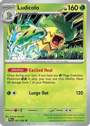 'Pokemon - 'Ludicolo 007/094  - Reverse Holofoil ME02 Phantasmal Flames - Uncommon