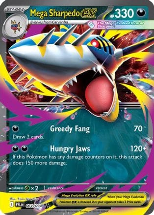 'Pokemon - 'Mega Sharpedo ex 061/094  - Holofoil ME02 Phantasmal Flames - Double Rare