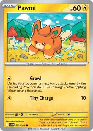 'Pokemon - 'Pawmi 032  - Reverse Holofoil ME02 Phantasmal Flames - Common
