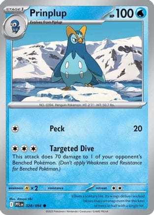 'Pokemon - 'Prinplup 028  - Reverse Holofoil ME02 Phantasmal Flames - Common