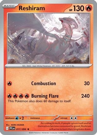 'Pokemon - 'Reshiram 017  - Reverse Holofoil ME02 Phantasmal Flames - Rare