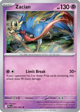 'Pokemon - 'Zacian 045/094  - Reverse Holofoil ME02 Phantasmal Flames - Rare