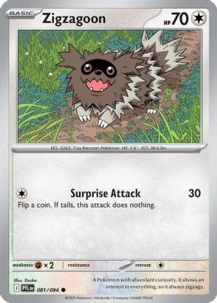 'Pokemon - 'Zigzagoon 081  - Reverse Holofoil ME02 Phantasmal Flames - Common