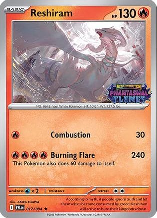 'Pokemon - 'Reshiram (Phantasmal Flames Stamped) 017  - Holofoil Miscellaneous Cards & Products - Rare