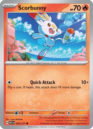 'Pokemon - 'Scorbunny 036/217  - Reverse Holofoil ME Ascended Heroes - Common