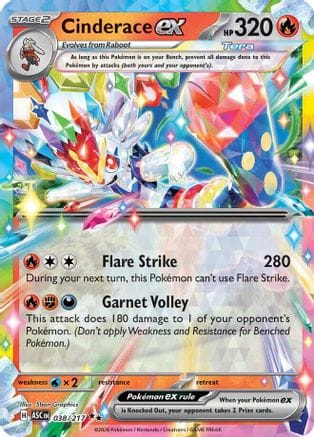 'Pokemon - 'Cinderace ex 038  - Holofoil ME Ascended Heroes - Double Rare