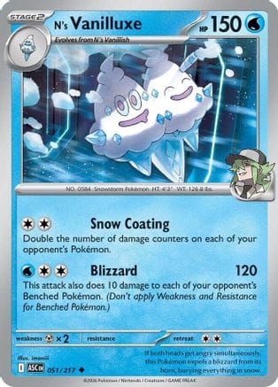 'Pokemon - 'N's Vanilluxe 051  - Reverse Holofoil ME Ascended Heroes - Uncommon