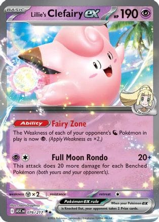 'Pokemon - 'Lillie's Clefairy ex 076/217  - Holofoil ME Ascended Heroes - Double Rare