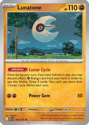 'Pokemon - 'Lunatone 105  - Reverse Holofoil ME Ascended Heroes - Rare