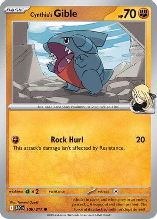 'Pokemon - 'Cynthia's Gible 109  - Reverse Holofoil ME Ascended Heroes - Common