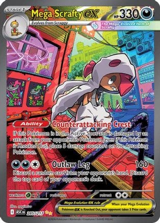 'Pokemon - 'Mega Scrafty ex 285/217  - Holofoil ME Ascended Heroes - Special Illustration Rare