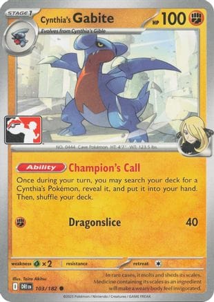 'Pokemon - 'Cynthia's Gabite 103  Prize Pack Series Cards - Common