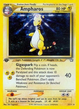 'Pokemon - 'Ampharos 001/111  - Unlimited Holofoil Neo Genesis - Holo Rare