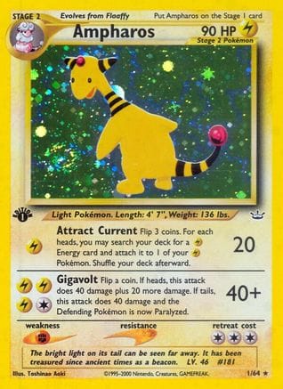 'Pokemon - 'Ampharos 001/64  - 1st Edition Holofoil Neo Revelation - Holo Rare