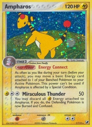 'Pokemon - 'Ampharos 001  - Reverse Holofoil Unseen Forces - Holo Rare