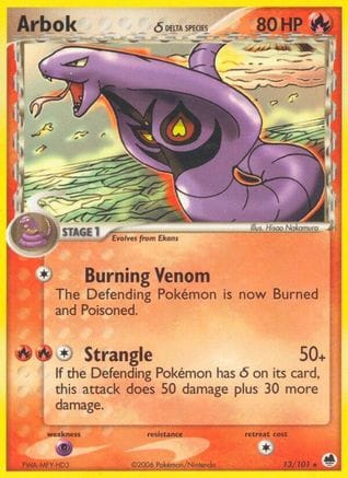 'Pokemon - 'Arbok (Delta Species) 013/101  - Reverse Holofoil Dragon Frontiers - Rare