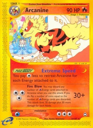 'Pokemon - 'Arcanine 002  - Reverse Holofoil Aquapolis - Rare