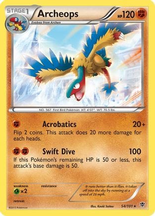 'Pokemon - 'Archeops 054/101  - Reverse Holofoil Plasma Blast - Holo Rare