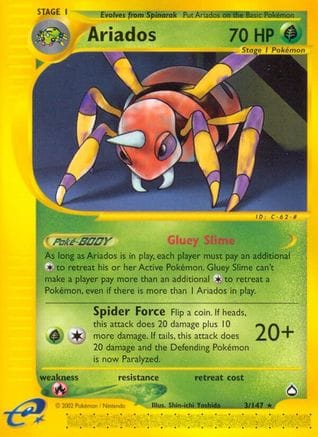 'Pokemon - 'Ariados 003  - Reverse Holofoil Aquapolis - Rare