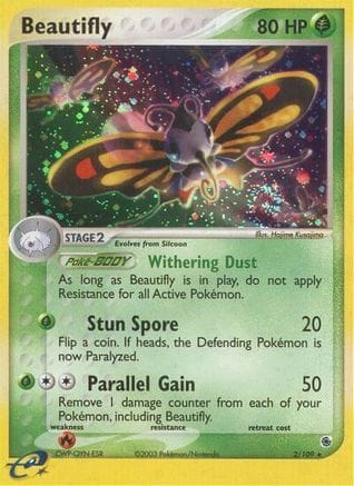 'Pokemon - 'Beautifly 002/109  - Reverse Holofoil Ruby and Sapphire - Holo Rare