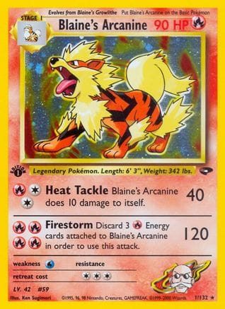 'Pokemon - 'Blaine's Arcanine 001/132  - Unlimited Holofoil Gym Challenge - Holo Rare