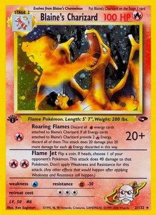 'Pokemon - 'Blaine's Charizard 002/132  - Unlimited Holofoil Gym Challenge - Holo Rare