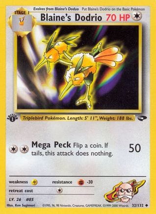 'Pokemon - 'Blaine's Dodrio 032/132  - Unlimited Gym Challenge - Uncommon