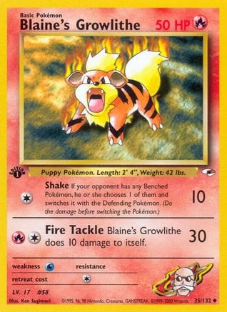 'Pokemon - 'Blaine's Growlithe (35) 035/132  - 1st Edition Gym Heroes - Uncommon