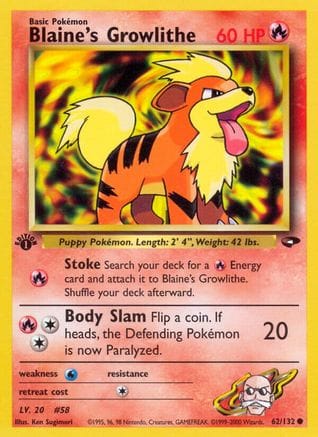 'Pokemon - 'Blaine's Growlithe 062/132  - 1st Edition Gym Challenge - Common