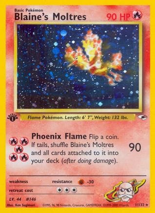 'Pokemon - 'Blaine's Moltres 001/132  - Unlimited Holofoil Gym Heroes - Holo Rare