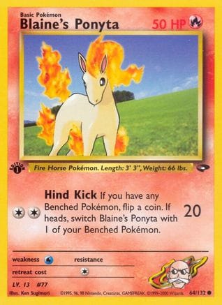 'Pokemon - 'Blaine's Ponyta 064/132  - 1st Edition Gym Challenge - Common