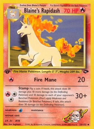 'Pokemon - 'Blaine's Rapidash 033/132  - Unlimited Gym Challenge - Uncommon