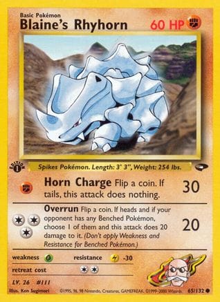 'Pokemon - 'Blaine's Rhyhorn 065/132  - Unlimited Gym Challenge - Common
