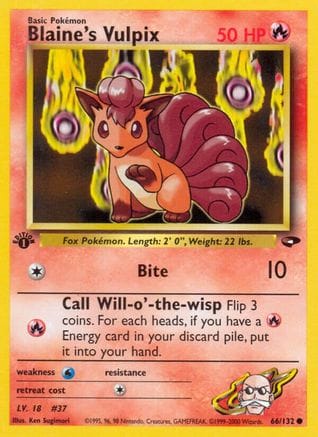 'Pokemon - 'Blaine's Vulpix 066/132  - 1st Edition Gym Challenge - Common