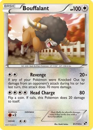 'Pokemon - 'Bouffalant (91) 091  - Reverse Holofoil Black and White - Rare