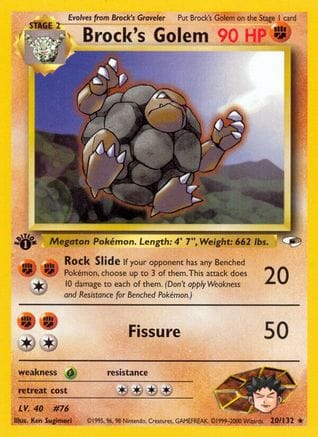 'Pokemon - 'Brock's Golem 020/132  - Unlimited Gym Heroes - Rare