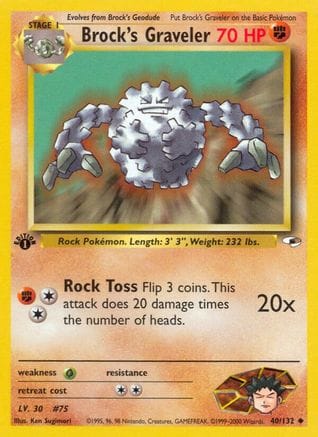 'Pokemon - 'Brock's Graveler 040/132  - 1st Edition Gym Heroes - Uncommon