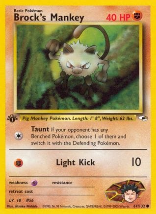 'Pokemon - 'Brock's Mankey (67) 067/132  - 1st Edition Gym Heroes - Common