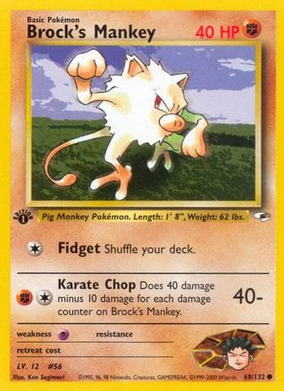 'Pokemon - 'Brock's Mankey (68) 068/132  - Unlimited Gym Heroes - Common
