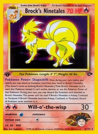 'Pokemon - 'Brock's Ninetales 003/132  - Unlimited Holofoil Gym Challenge - Holo Rare