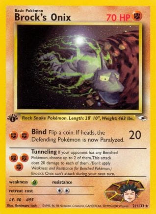 'Pokemon - 'Brock's Onix (21) 021/132  - Unlimited Gym Heroes - Rare