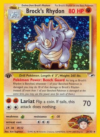 'Pokemon - 'Brock's Rhydon 002/132  - 1st Edition Holofoil Gym Heroes - Holo Rare