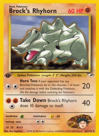 'Pokemon - 'Brock's Rhyhorn (22) 022/132  - Unlimited Gym Heroes - Rare