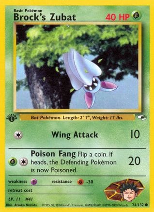 'Pokemon - 'Brock's Zubat (74) 074/132  - Unlimited Gym Heroes - Common