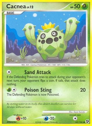 'Pokemon - 'Cacnea 062/106  - Reverse Holofoil Great Encounters - Common
