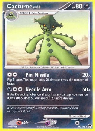 'Pokemon - 'Cacturne 034  - Reverse Holofoil Great Encounters - Uncommon