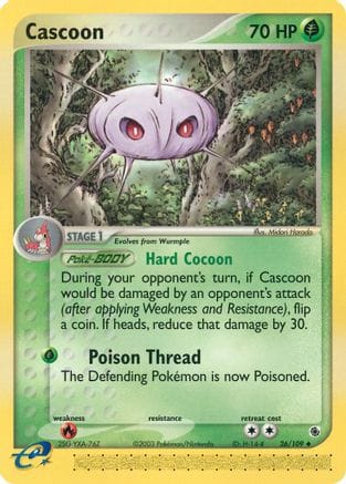 'Pokemon - 'Cascoon 026  - Reverse Holofoil Ruby and Sapphire - Uncommon
