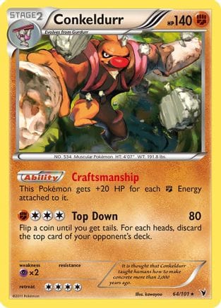 'Pokemon - 'Conkeldurr (64) 064  - Reverse Holofoil Noble Victories - Holo Rare
