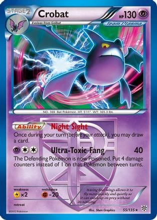 'Pokemon - 'Crobat (Team Plasma) 055/135  - Reverse Holofoil Plasma Storm - Holo Rare
