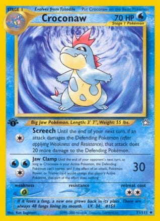 'Pokemon - 'Croconaw (31) 031/111  - 1st Edition Neo Genesis - Uncommon